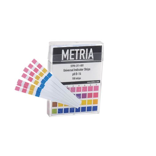 Bild på pH indicator strips with 4 pads, pH 0,0 - pH 14,0, Interval: 1 pH, 100 strips/pack, 10 packs