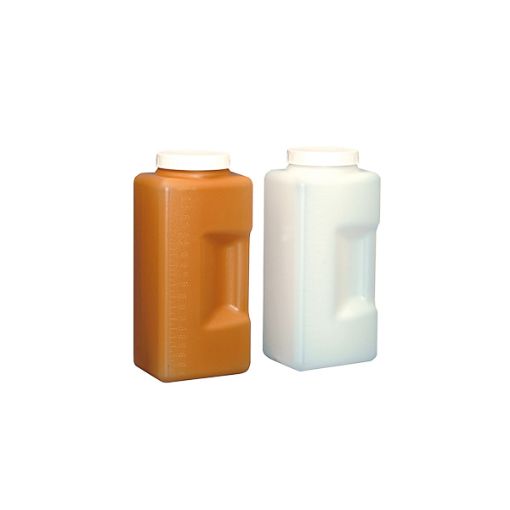 Bild på Graduated bottle with rectangular base, HDPE, amber, 2000 ml, 52 pcs