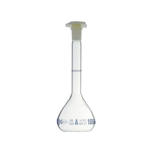 Bild på Volumetric flask class A with plastic stopper, with individual certificate and QR code, 1000 ml