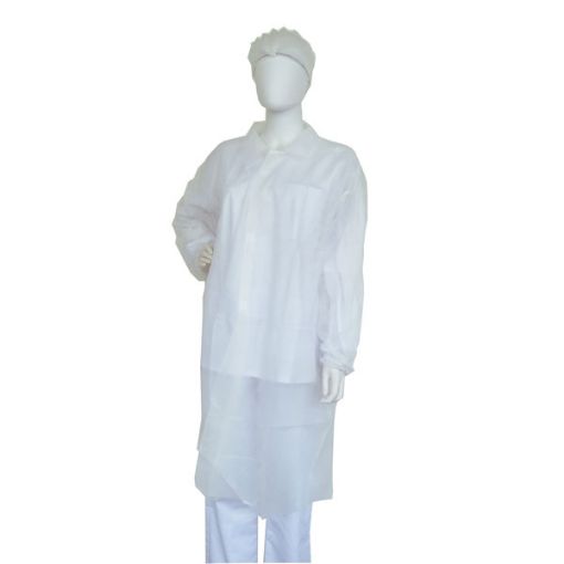 Bild på Disposable visitor coat, 40 g, PP, white color, without pockets, one size, 10 pcs