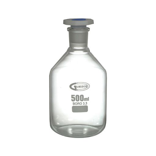 Bild på Reagent bottle clear, narrow mouth, with PP stopper, 250 ml, GLASSCO