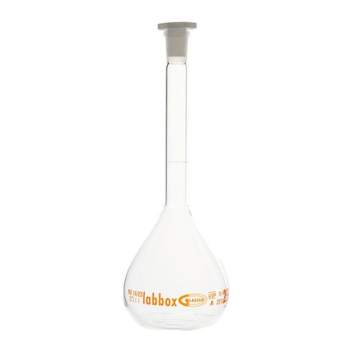 Bild på Vol. flask class A w/ plastic stopper, individual certificate, 250ml, mouth size 14/23, Premium Line